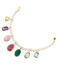 Tous Gold Gem Power Bracelet With Pearls And Seven Multicolor Gemstones. 7 17/25 - Metallic