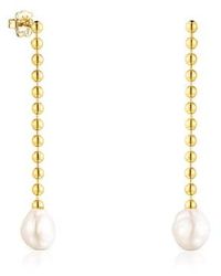Tous - Long Silver Vermeil Gloss Earrings With Pearl - Lyst