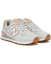 new balance 574 pink and silver trainers