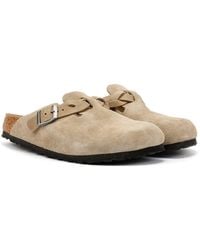 Birkenstock - Boston Braided Taupe Suede Narrow Fit Clogs - Lyst