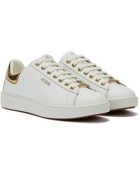 Guess Melania womens white/gold leather trainers - Weiß
