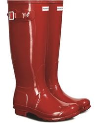 HUNTER - Original Tall Gloss Stivali Da Pioggia Rossi Da Donna - Lyst