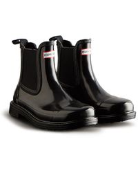 HUNTER - Commando Gloss Stivali Di Gomma Neri Da Donna - Lyst