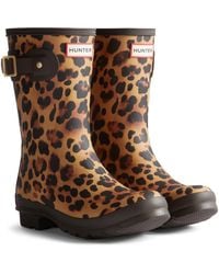 HUNTER - Original Short Leopard Boot Rubber Leopard Print/Chocolate Wellington Boots - Lyst