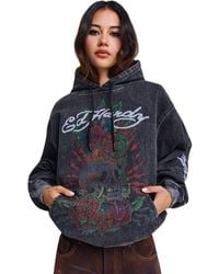 Ed Hardy - Skull And Roses Relaxed Hoodie - Lyst