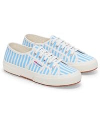Superga - 2750 Stripes Print Cotton Off/Azure Trainers - Lyst