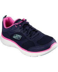 Skechers - Flex Appeal 5.0 Fresh Touch Sneakers Da Donna In Pelle Blu Scuro/Rosso Acceso - EUR 36 - Lyst
