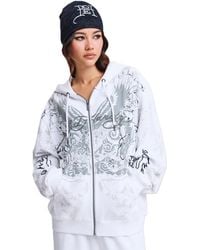 Ed Hardy - Diamante Venom Enzyme Wash Relaxed Zip Thru Hoodie - Lyst