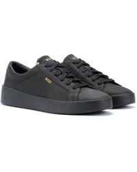 BOSS - Tumbled Leather Tennis Sneakers - Lyst