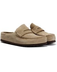 Birkenstock - Naples Suede Taupe Regular Clogs - Lyst