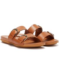 Fitflop Gracie Buckle Leather Light Tan Slides - Brown
