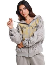 Ed Hardy - Diamante Venom Stone Wash Relaxed Zip Thru Hoodie - Lyst