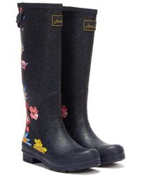 Joules Field Tall Floral Leopard Wellies - Blue