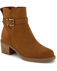 TOMS - Hailey Buckle Leather Amber Heeled Ankle Boots - Lyst