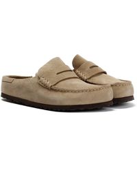 Birkenstock - Naples Suede Taupe Regular Clogs - Lyst