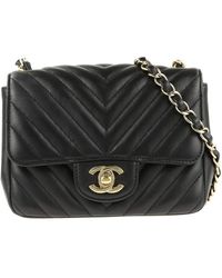 Chanel Classic Flap Chevron Mini Square Lambskin Leather Cross Body Bag - Black