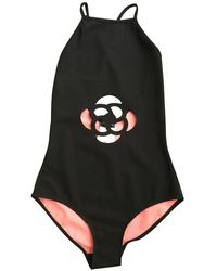 Chanel Rare Cutout Cc Logo Swimsuit Bodysuit Fr36 Us4 One-piece Bathing Suit - Black