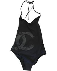 Chanel Large Cc Logo Coco Beach Swimsuit One-piece Bathing Suit - Black