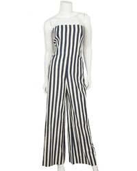 Chanel White Striped Paris-dallas Wide-leg Romper/jumpsuit