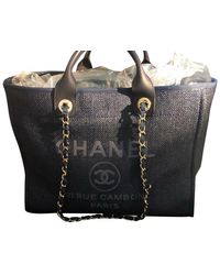 Chanel Shopping Bag Deauville 2019 Large Cotton Nylon Calfskin & Gold-tone Metal Tote - Blue