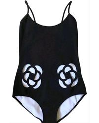 Chanel Black And White Camellia Swimming Fr 38 One-piece Bathing Suit