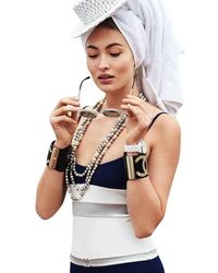 Chanel Navy/silver/white 2016 Cc Logo Front Swimsuit Fr36 Us4 One-piece Bathing Suit - Blue