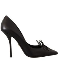 Dolce & Gabbana Leather Pointed Stiletto Heels Pumps Shoes - Black