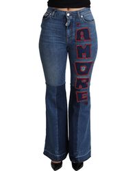 Dolce & Gabbana - Blue Amore Patch Boot Cut Cotton Stretch Pant - Lyst
