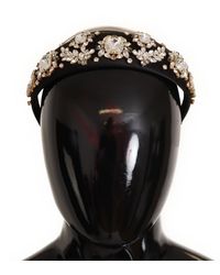 Dolce & Gabbana Black Silk Brass Crystal Embellished Diadem Headband