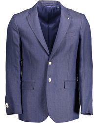 GANT - Blue Linen Blazer Jacket - Lyst