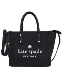 Kate Spade Ella Small Black Pebbled Leather White Logo Crossbody Tote Handbag