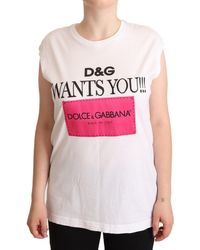 Dolce & Gabbana White Logo Print Cotton Sleeveless Tank T-shirt - Pink