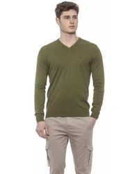 Conte Of Florence - Classic V-neck Cotton Sweater In Lush - Lyst
