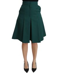 Dolce & Gabbana Dolce Gabbana Pleated A-line High Waist Cotton Skirt - Green