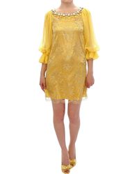 Dolce & Gabbana - Dolce Gabbana Yellow Lace Crystal Mini Dress - Lyst