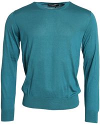 Dolce & Gabbana - Blue Silk Crew Neck Pullover Sweater - Lyst