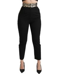 Dolce & Gabbana - Dolce Gabbana Black Cropped Skinny High Waist Wool Pants - Lyst