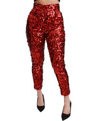 Dolce & Gabbana Red Sequined Cropped Trousers Trousers