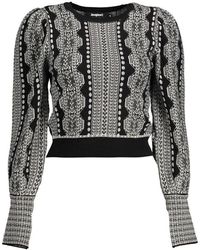 Desigual - Chic Puff-Sleeve Contrasting Detail Top - Lyst