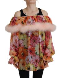 Dolce & Gabbana - Multicolor Floral Fur Shearling Blouse Top - Lyst