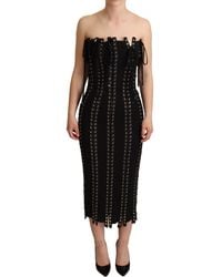 Dolce & Gabbana - Black Cady Sleeveless Lace Up Bodycon Dress - Lyst