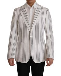 Dolce & Gabbana - White Stripes Cotton Single Breasted Blazer - Lyst