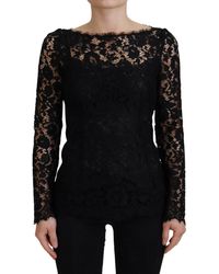 Dolce & Gabbana - Black Cotton Lace Trim Long Sleeves Top - Lyst