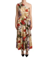 Dolce & Gabbana - Elegant Floral One-Shoulder Silk Dress - Lyst