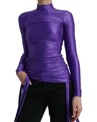 Dolce & Gabbana - Purple Nylon Stretch Slim Long Sleeves Top - Lyst
