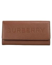 Burberry - Porter Tan Grained Leather Embossed Continental Clutch Flap Wallet - Lyst