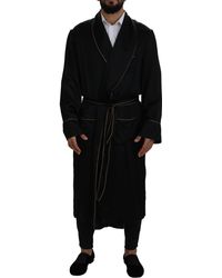 Dolce & Gabbana - Black 100% Silk Robe Coat Wrap Jacket - Lyst