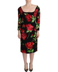 Dolce & Gabbana - Sheath Dress In Rose-print Charmeuse - Lyst