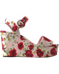 Dolce & Gabbana - Multicolor Floral Print Wedges Floral Ankle Strap Sandals - Lyst
