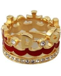 Dolce & Gabbana Gold Brass Crystal Dg Crown Statement Ring - Metallic